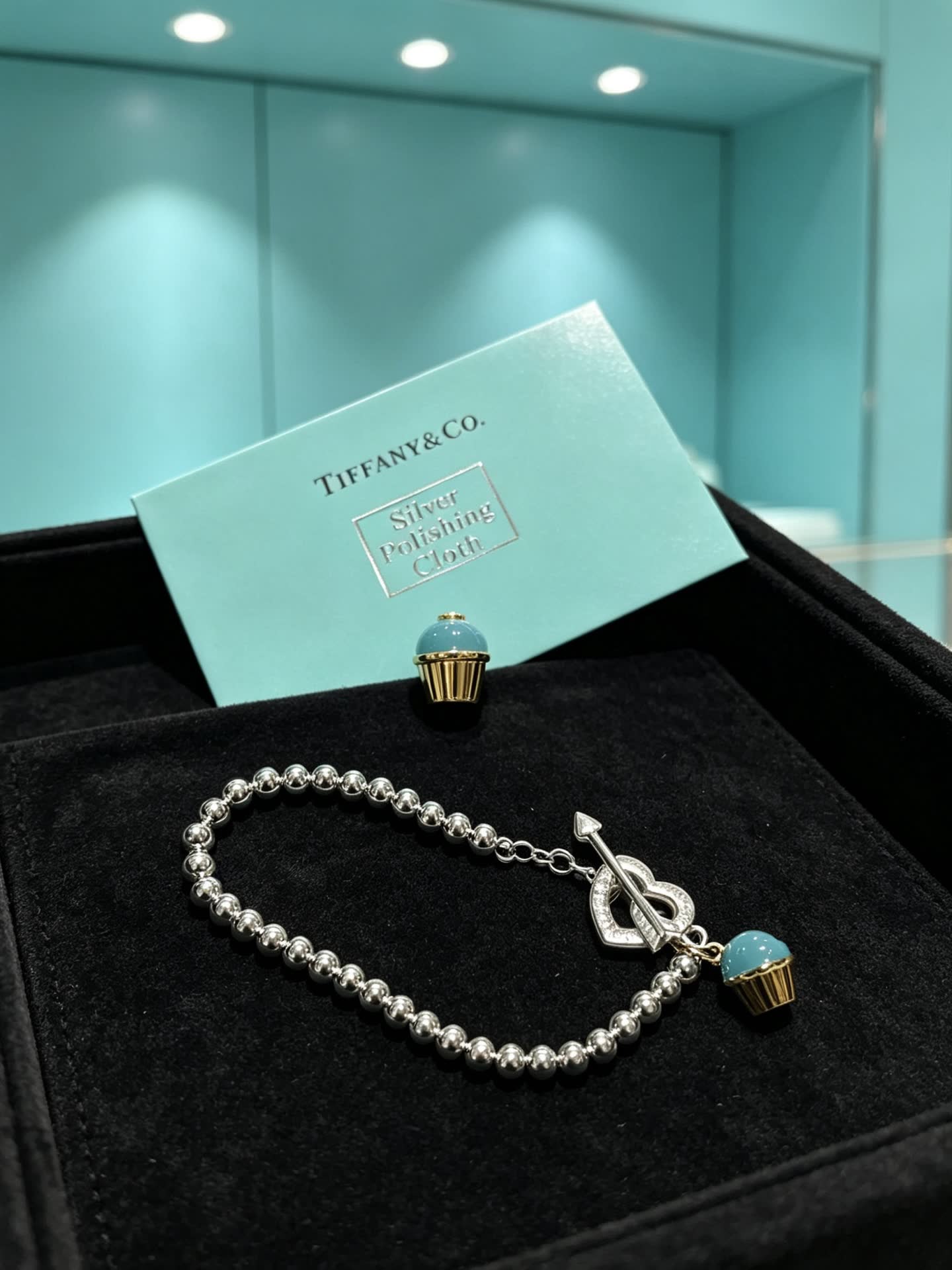 Tiffany & Co. Sterling Silver Beaded Bracelet with Cupcake Charm